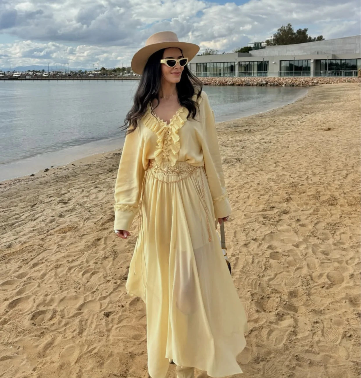 Talenza Casual Chiffon Shirt Women Fashion Pleated Lace-up Solid Lace Top Summer Vacation Loose Vintage Elegant  Female Blouses