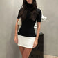 Tossy Summer Female Contrast Mini Dress Casual High Waist Short Sleeve Sexy Skinny Patchwork Bodycon Dress Women's Mini Dress