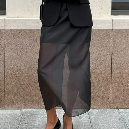 Tuularose Black Mesh Skirt Women's Sexy Perspective High Waist Slit Hip Cover Skirt Summer Fashion Casual Office Lady Skirt 2025