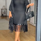 Znaiml Elegant Batwing Sleeve Tassel Slim Birthday Party Black Midi Dresses Women Sexy Evening Prom Bodycon African Vestidos New