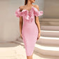 Women's Off Shoulder Bandage Midi Dress Luxury Design Ruffled  Elegant Black Sleeveless Ruffled Sexy Club Party Evening Dresses