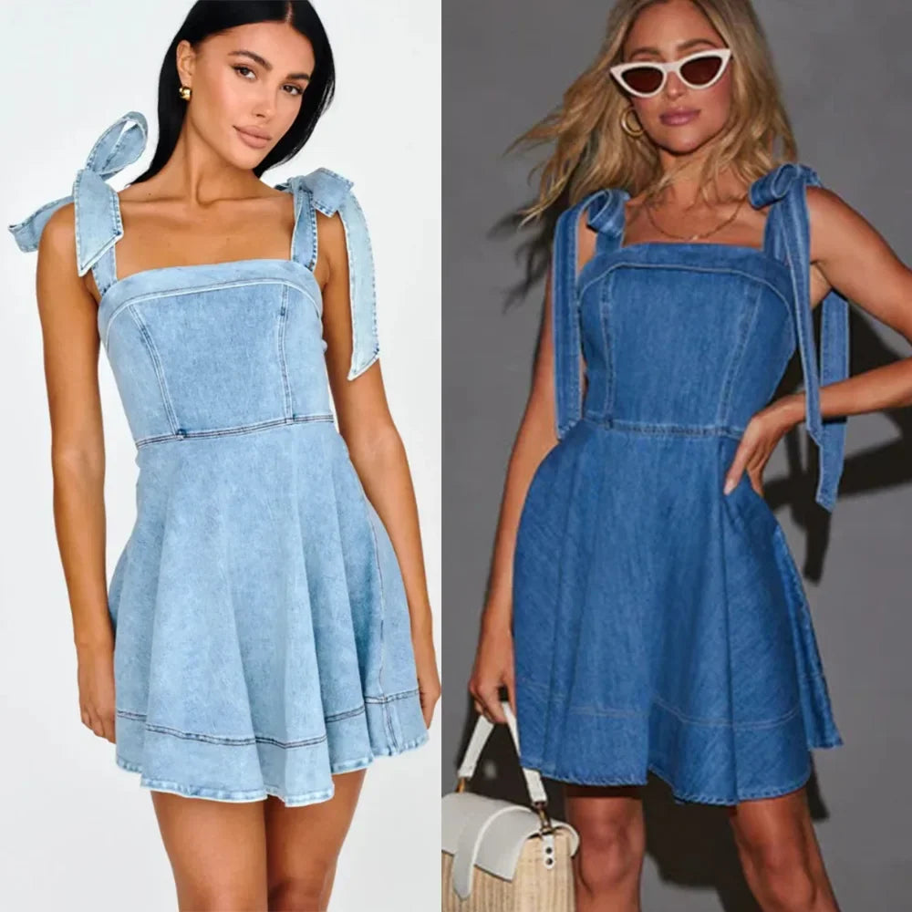 Elegant Commuter Fashionable Strapless Denim Women's Dress New Summer 2025 Quality Clothing Sleeveless Other Patterns