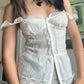 2024 New White Lace Tied Square Neck Summer T-shirts Chic Elegant Short Sleeve Tee Cotton Y2K Street Casual Bow Tie-up Top Women