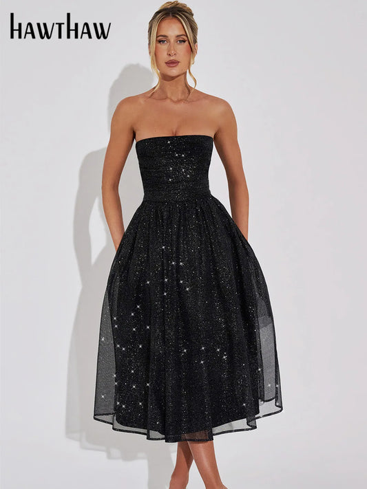 Hawthaw Women 2024 Summer Autumn Elegant Party Club Evening Birthday Bodycon Black Midi Dress Wholesale Items For Business