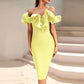 Women's Off Shoulder Bandage Midi Dress Luxury Design Ruffled  Elegant Black Sleeveless Ruffled Sexy Club Party Evening Dresses