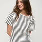 Wolfeel Summer Short Sleeve Striped T-Shirts Women Knitted Basic Casual Tops Female Cozy Loose Cotton Tees