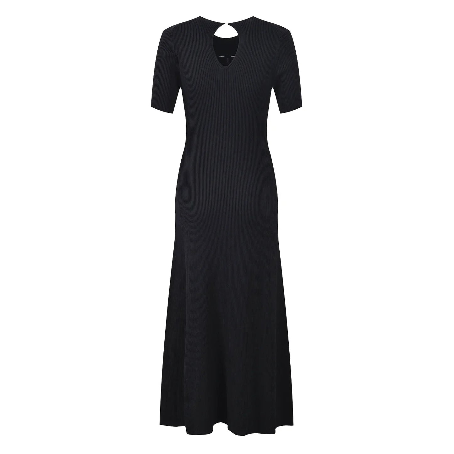 Black Knitted Long Dress Women's 2024 New Fashion Slim Button Maxi Dresses 5240160