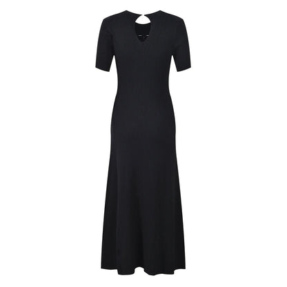 Black Knitted Long Dress Women's 2024 New Fashion Slim Button Maxi Dresses 5240160