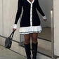 Tossy Ruffled Bow Knit Mini Dress Women's Summer Backless Contrast Cardigan Lace-Up Elegant Dress Female Knitwear Bandage Dress
