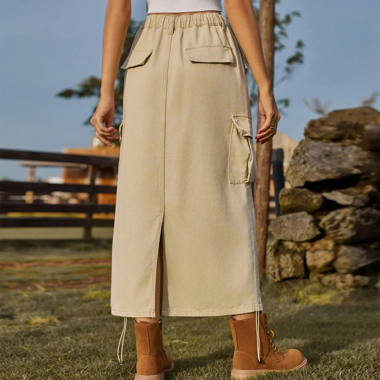 Leisure elastic waist work dress, fashionable women's mid length skirt