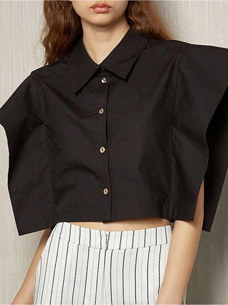 TWOTWINSTYLE Solid Patchwork Button Shirts For Women Lapel Batwing Sleeve Short Length Slim Blouse Female Fashion Clothing New