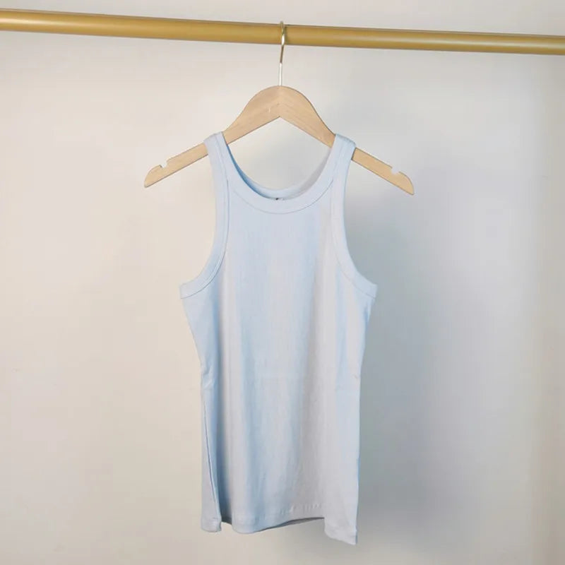 （High  Quality）2025 Women Tops Racer Vest Women Solid Color All-match Elastic Cotton Espera Base Vest LUXURY Nordic Style Casual