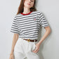 TOYOUTH Women Striped Short Sleeved T-shirt 2024 Summer New Academy Style Round Neck Top