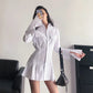 HOUZHOU Black Shirt Dress Women Elegant Vintage Long Sleeve Dresses Sexy Gothic Pleated Streetwear Turn-down Collar Casual Robe