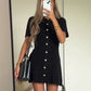 Trendix Elegant Knit Mini Dress Women Street Slim High Waist Short Sleeve Rib Sweater Dresses Vacation Bodycon Knitwear Dress