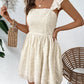 Elegant Women Summer Lace Floral Patchwork Corset Mini Dress Sleeveless Square Neck Tie-up Short Tank A-line Flowy Party Dress