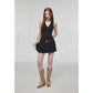 Summer Women Fashion Mini Halter Party Pleated Dress A-line Backless Black Striped V Neck Frocks Sexy Gyaru Y2k Streetwear Prom