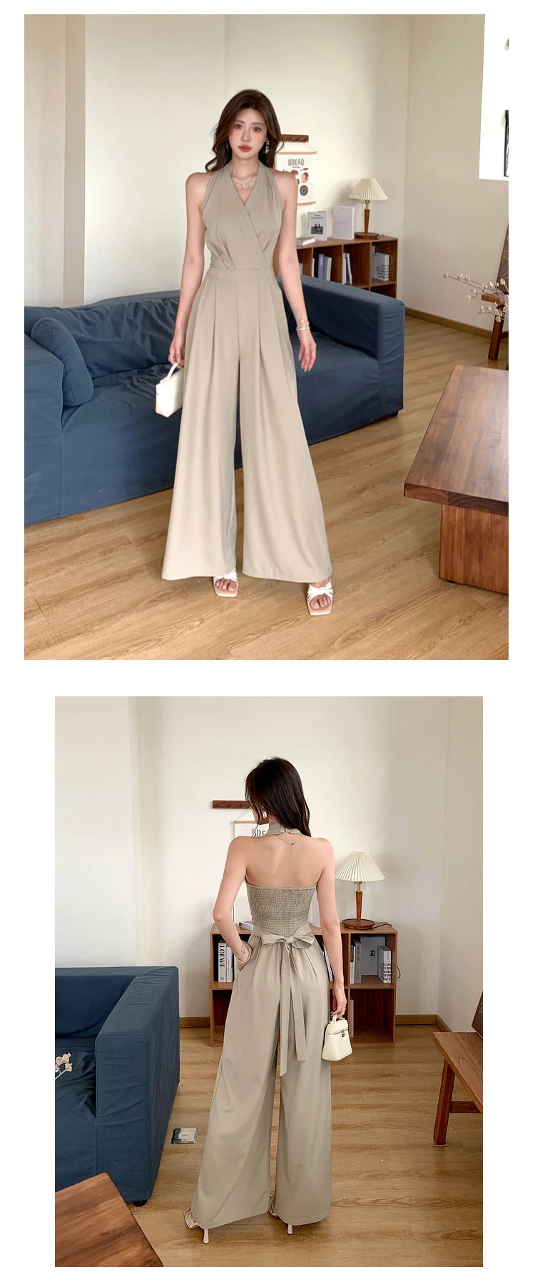 Fashion Elegant Women's Maxi Jumpsuits Style Formal Casual Hatler Bandage Bow Backless Long Pants Party Mujer Loose Rompers Lady