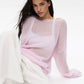 Original Fashion Hollow Out Knit Shirt Spring And Summer Women's Perspective Thin O-Neck Loose Elastic Long Sleeve Knit T-shirt