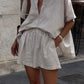 Women Casual Striped Cotton Linen Loose Shirt Shorts Suits Fashion Lapel Half Sleeves Elastic Waisted Shorts Summer Lady Outfits