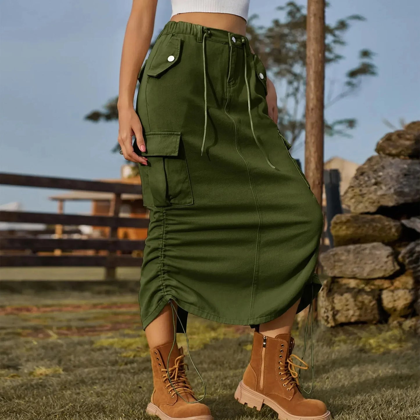 Leisure elastic waist work dress, fashionable women's mid length skirt