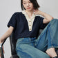 TOYOUTH Women Contrasting Colors POLO Collar T-shirt 2025 Summer New Short Sleeved Top