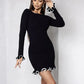TARUXY Spring New Knitted Mini Dress For Women Fungus Contrast Color Slim Sweater Dress Elegant Female Party Clothes Long Sleeve
