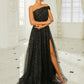 Missord Elegant Black Dot Tutu Evening Dress Women Off Shoulder Sleeveless A-line Thigh Split Party Dresses Long Prom Ball Gown