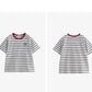 TOYOUTH Women Striped Short Sleeved T-shirt 2024 Summer New Academy Style Round Neck Top