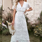 Embroidery Boho Long Dress Women Elegant Hollow Out Lace Holiday Beach Dress Female Fashion V Neck Short Sleeve Maxi Dress 2023