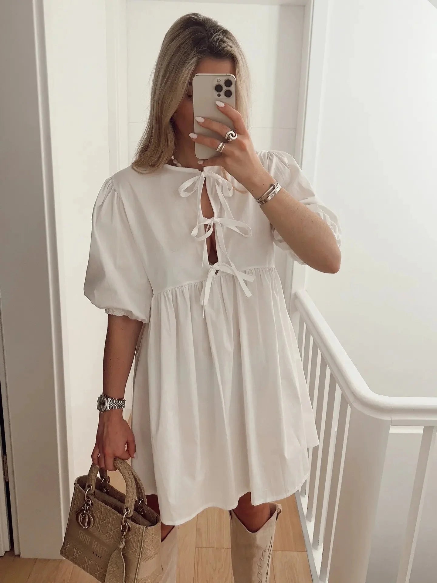 Elegant Fashion Women's Dress Cross-Border Butterfly Knot Front Strap Simple Style Chinese Origin Clothing Ladies' Skirt