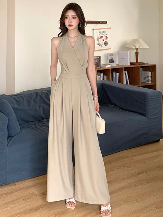 Fashion Elegant Women's Maxi Jumpsuits Style Formal Casual Hatler Bandage Bow Backless Long Pants Party Mujer Loose Rompers Lady