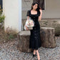 JAMERARY Brand Designer Summer Black Lace Evening Prom Dress Women Diamond Button Short Sleeve Midi Long Party Vestidos Quality