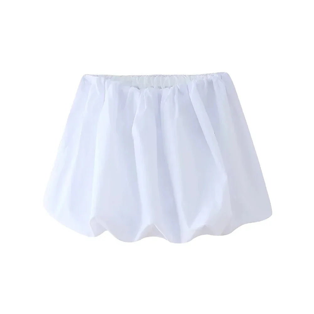 Mooyufon  Women's Balloon Mini Skirt, Mid Elastic Waist, Voluminous Hem, Female Skirts, Fashion