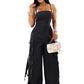 Fashion Multi Pocket Cargo Pants Wide Leg Jumpsuit Rompers Women Khaki Spaghetti Strap Backless One Piece Overalls Streetwear
