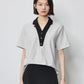 TOYOUTH Women Contrasting Colors POLO Collar T-shirt 2025 Summer New Short Sleeved Top
