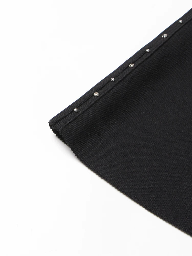 TWOTWINSTYLE Solid Patchwork Diamonds Designer Dresses For Women Round Neck Sleeveless High Waist Slimming Dress Female Fashion