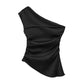 TRZA Women's Asymmetric Draped Blouse One Shoulder Side Zipper Chic Fashion Top Female Shirt