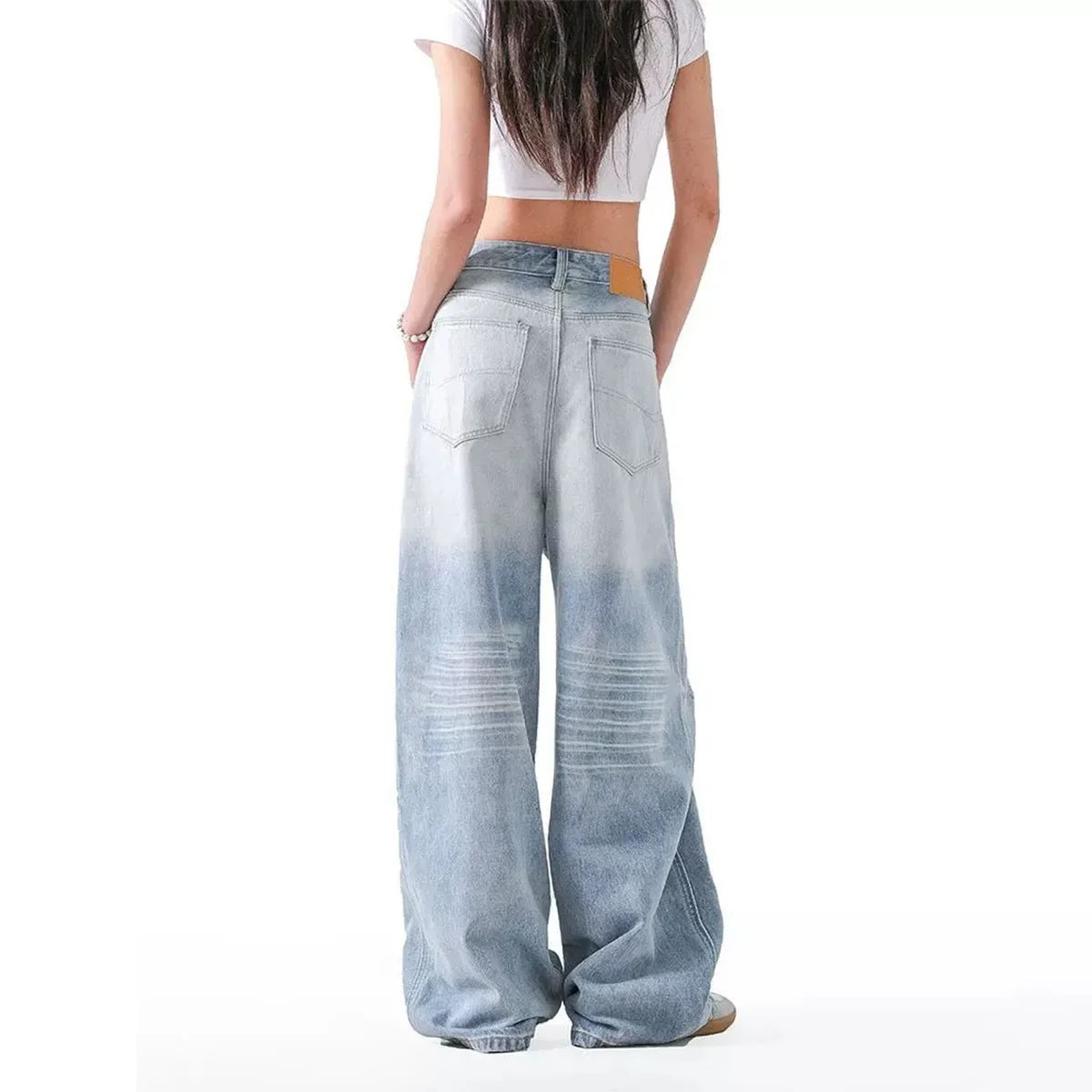 Retro American Light Blue Denim Jeans Loose Wide Leg Straight Floor-Length Trousers for Men And Women Autumn Fashion Brand