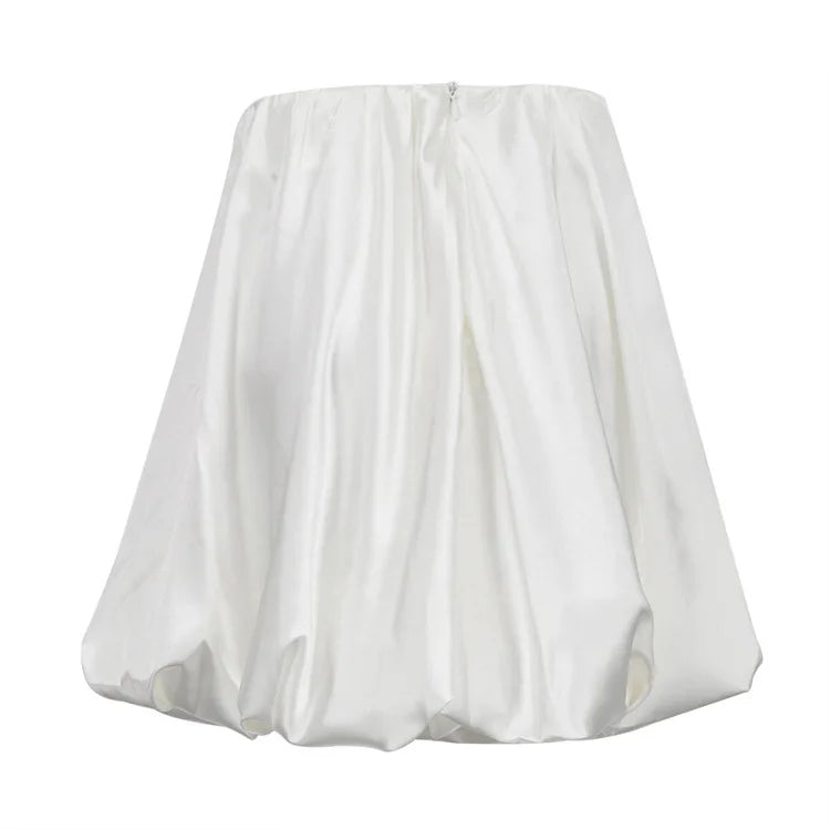 Office Lady Elegant Female Casual  Satin Mini Skirt Women Korean Fashion High Waist A-line Vintage White Balloon Skirt