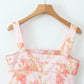 SAW Independent Station Pure Desire Square Collar Dress with Pocket Pink Print Ribbon Corduroy Sleeveless Women's Dress