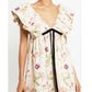 Women Vintage y2k Fairy Floral Print Mini Dress Boho V Neck Puff Sleeve Short Dress Bow Tie Flowy Dress Beach Holiday Sundress