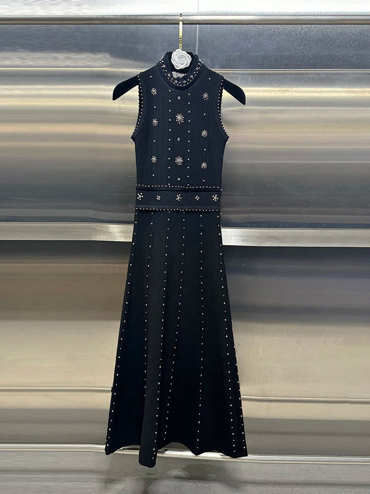 TWOTWINSTYLE Patchwork Embroidered Flares Dresses For Women Round Neck Sleeveless High Waist Mini Summer Dress Female Fashion