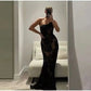 Mingmingxi Black Mesh Birthday Dress for Women 2024 One Shoulder Sexy Long Dress Slim Elegant Flower Wedding Guest Party Dresses