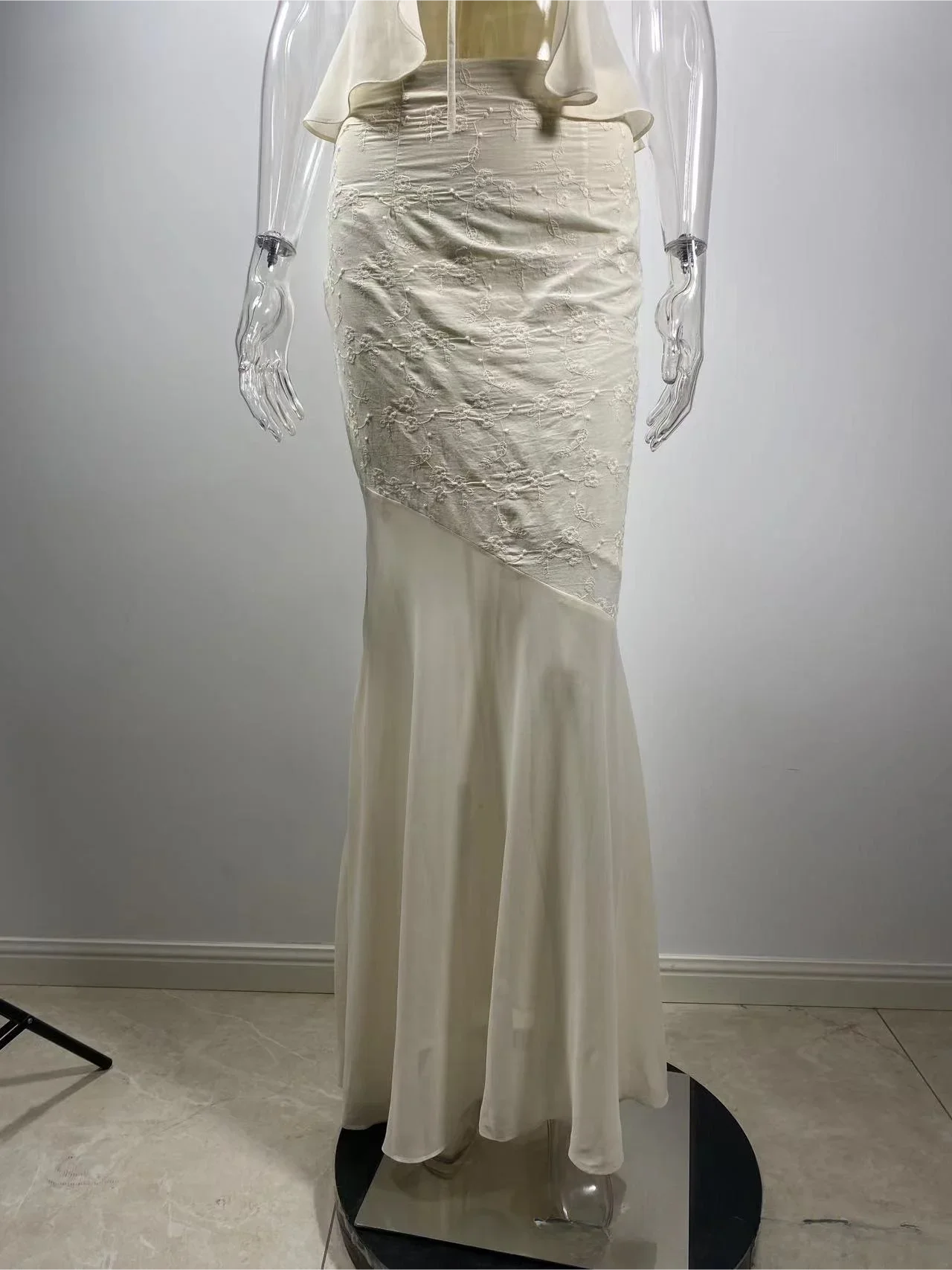 Minigmingxi 2024 New in Summer 2 Piece Dress Set Elegant and Beautiful Dresses Set Beige Long Matching Set Sexy Mermaid Skirt