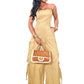 Fashion Multi Pocket Cargo Pants Wide Leg Jumpsuit Rompers Women Khaki Spaghetti Strap Backless One Piece Overalls Streetwear