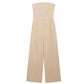 TRZA-Strapless Linen Jumpsuits for Women, Straight Neck, Back Zipper, Female Playsuits, Chic Fashion