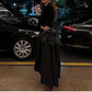 2025 New Lady Chic Party Gowns Elegant Women Velvet Long Sleeve Pleated Hem Robes Fashion Half High Collar Slim Fit Maxi Dress