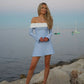 Talenza Elegant Backless Patchwork Mini Dress Women's Sexy One Shoulder Long Sleeve A-Line Dress Solid Slim Resort Mini Dress