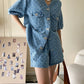 Women's Denim Short Sleeve Top and Shorts Two Piece Suit French Fashion Spring Summer Cowgirl Top Streetwear Korean Leisure New